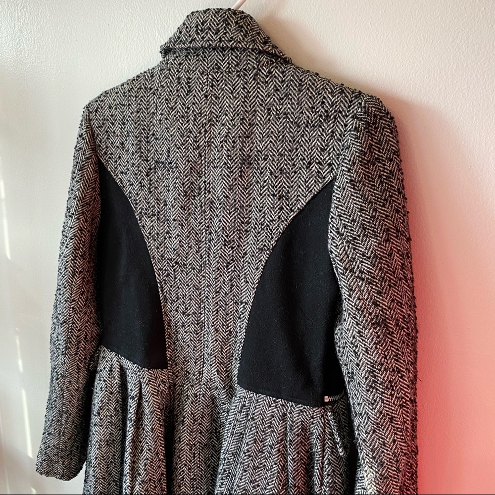 Betsy Johnson Herringbone Wool Peplum Dress Coat Size 6 - Picture 11 of 15
